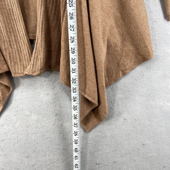 Coldwater Creek Cardigan Sz M Tan Open‎ Front Waterfall Sweater Ribbed Collar - Picture 5 of 13